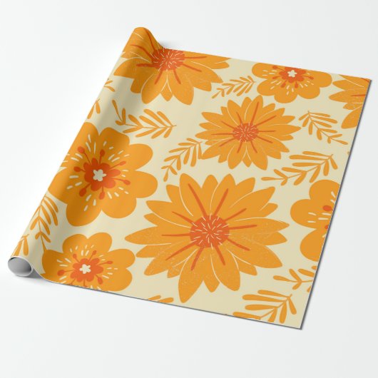 Retro  medio Oranje ventilatorpatroon Cadeaupapier (Uitgerold)