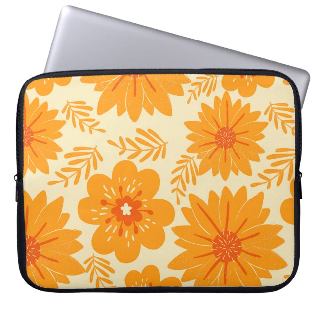 Retro  medio Oranje ventilatorpatroon Laptop Sleeve (Voorkant)