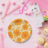 Retro  medio Oranje ventilatorpatroon Papieren Bordje (Feest)