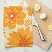 Retro medio Oranje ventilatorpatroon Theedoek (Quarter Fold)