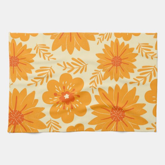 Retro medio Oranje ventilatorpatroon Theedoek (Horizontaal)