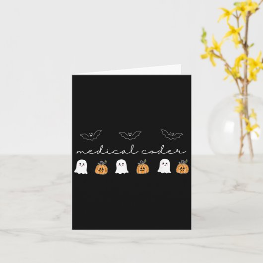 Retro Medische Coder Pompoen Ghost Worker Hallowee Kaart (Gele Bloem)