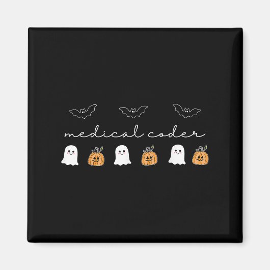 Retro Medische Coder Pompoen Ghost Worker Hallowee Magneet (Voorkant)