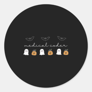 Retro Medische Coder Pompoen Ghost Worker Hallowee Ronde Sticker