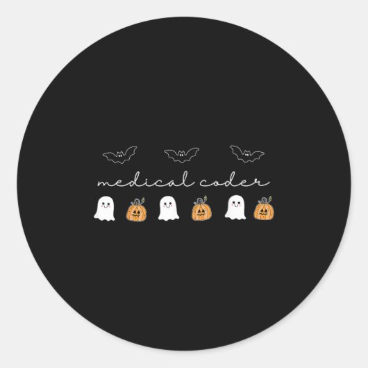 Retro Medische Coder Pompoen Ghost Worker Hallowee Ronde Sticker (Voorkant)