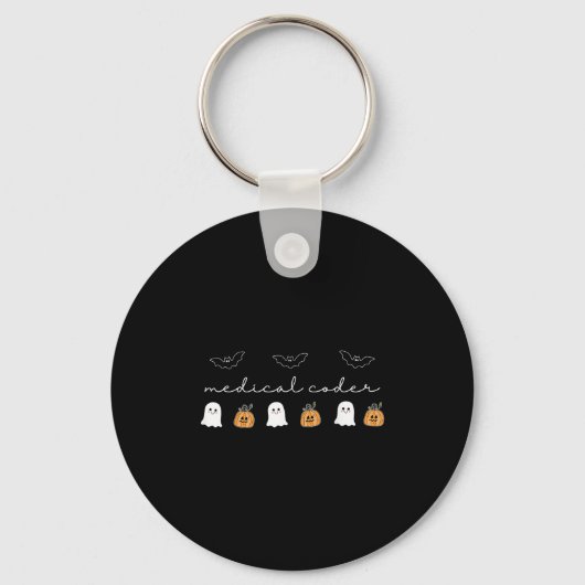Retro Medische Coder Pompoen Ghost Worker Hallowee Sleutelhanger (Voorkant)