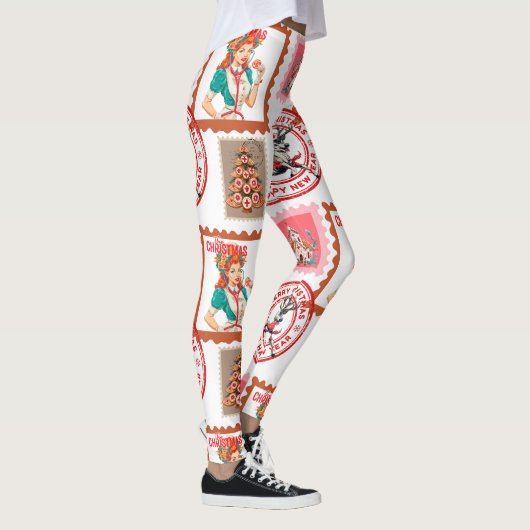 Retro Medische Kerst Stamp Set Kunst Leggings (Rechts)