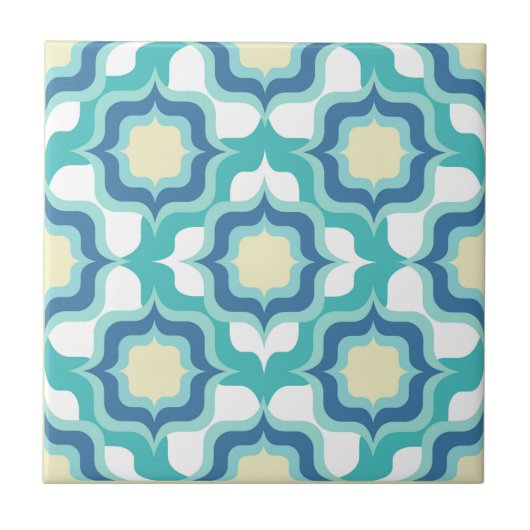Retro Mediterraan Blauw Wit Beige Tegeltje (Voorkant)