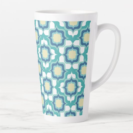 Retro Mediterraan Blauw Wit Latte Mok (Rechts)