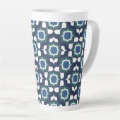 Retro Mediterraan Navyblauw Wit Latte Mok (Rechterhoek)