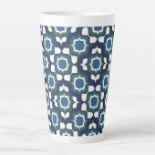 Retro Mediterraan Navyblauw Wit Latte Mok (Voorkant)