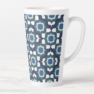 Retro Mediterraan Navyblauw Wit Latte Mok