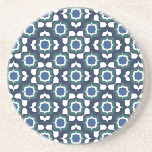 Retro mediterrane tegelvorming marineblauw wit zandsteen onderzetter