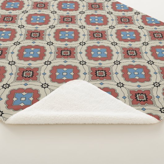 Retro Mediterranean Tile Pattern in Red, Beige Sherpa Deken (3/4)