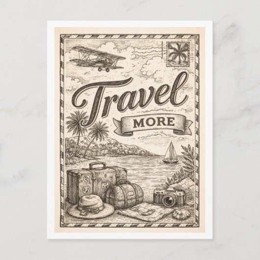 Retro "Meer Reizen" Briefkaart (Voorkant)