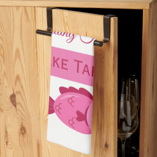 Retro meeravontuur roze vis vintage ontwerp theedoek