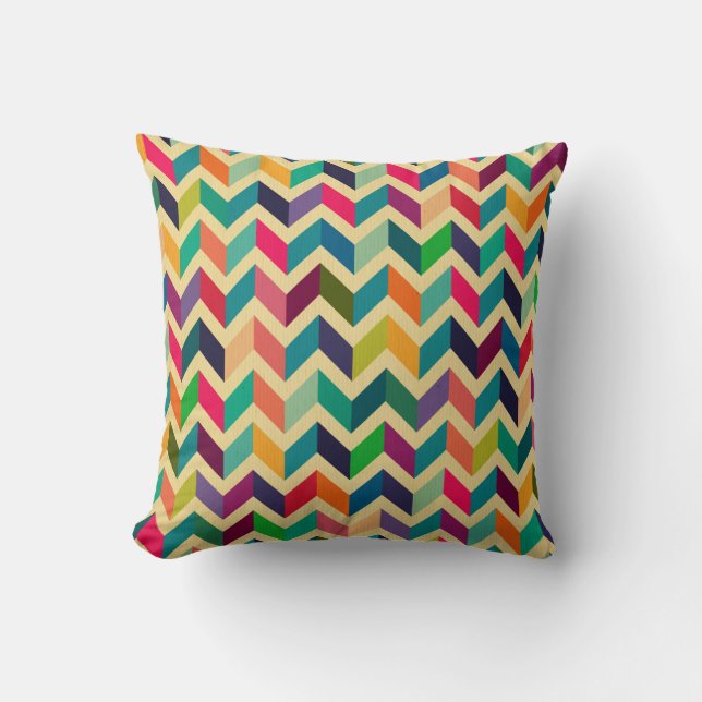 Retro meerkleurige chevron zig zag  trendy kussen (Voorkant)