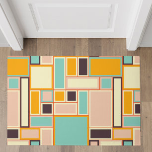 Retro meerkleurige geometrische blokken deurmat