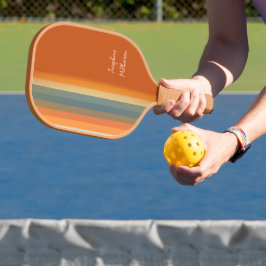 Retro meerkleurige pastel strepen personaliseren pickleball paddle