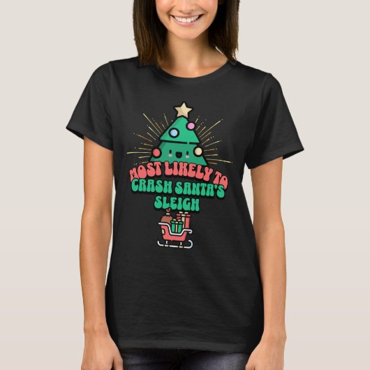 Retro meest waarschijnlijk om te crashen Santa's s T-shirt (Voorkant)