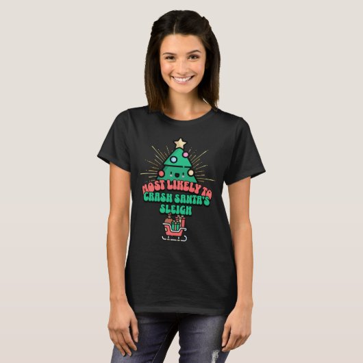 Retro meest waarschijnlijk om te crashen Santa's s T-shirt (Voorkant volledig)