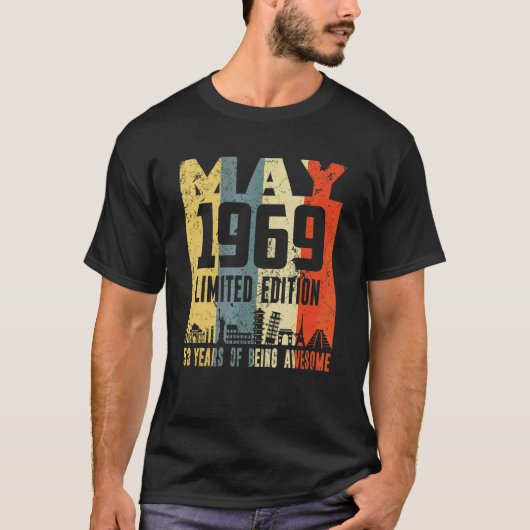Retro mei 1969 53ste verjaardag t-shirt (Voorkant)