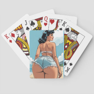 Retro meid met grote kont kunst poker speelkaarten