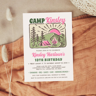 Retro Meidenweekend Kamp Verjaardagsuitnodiging Kaart