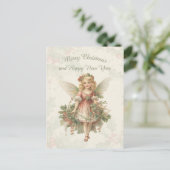 Retro  Meisje Angel Christmas Holly Briefkaart (Staand voorkant)