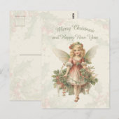 Retro  Meisje Angel Christmas Holly Briefkaart (Voorkant / Achterkant)