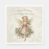 Retro  Meisje Angel Christmas Holly Servet (Voorkant)