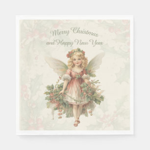 Retro  Meisje Angel Christmas Holly Servet