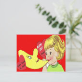  Retro Meisje Blowing Balloon Valentijn Kaart (Staand voorkant)
