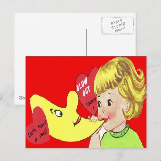  Retro Meisje Blowing Balloon Valentijn Kaart (Voorkant / Achterkant)