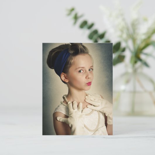  retro meisje briefkaart (Staand voorkant)