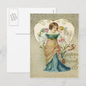  Retro Meisje & Cupido Valentijn Kaart (Voorkant / Achterkant)