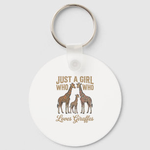Retro Meisje Dat Van Giraffen Houdt Shirt Ontwerp_ Sleutelhanger