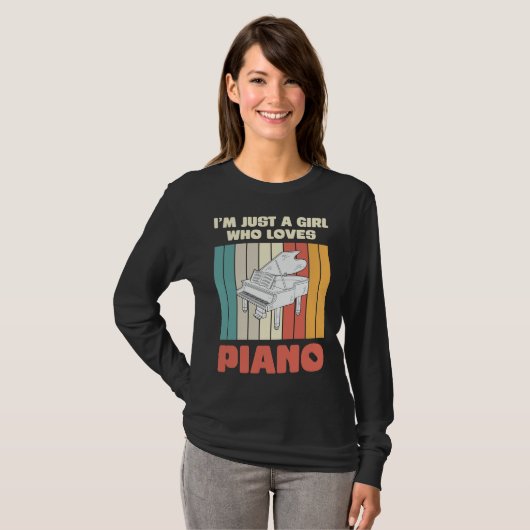 Retro meisje die houdt van piano  Sunset Musician T-shirt (Voorkant volledig)