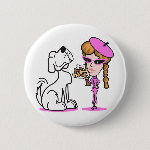 retro meisje en huisdier hond ronde button 5,7 cm