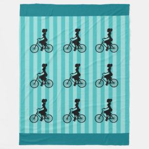 Retro meisje fietser silhouet fleece deken