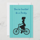 Retro Meisje Fietser Silhouette Party Kaart (Voorkant)