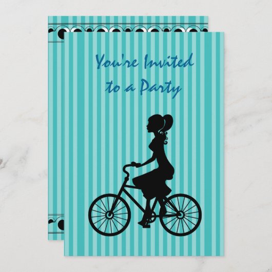 Retro Meisje Fietser Silhouette Party Kaart (Voorkant / Achterkant)