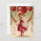  Retro Meisje Harten Pijlen Valentijn Kaart (Voorkant / Achterkant)