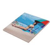 Retro meisje in de zon tegeltje (Zijkant)