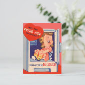  Retro Meisje in Koelkast Valentijn Kaart (Staand voorkant)