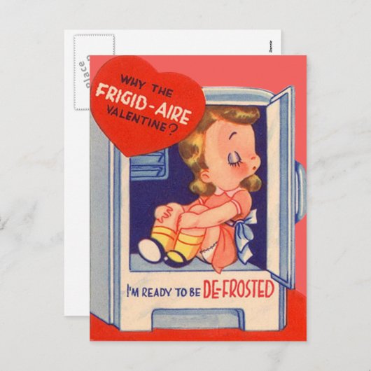 Retro Meisje in Koelkast Valentijn Kaart (Voorkant / Achterkant)