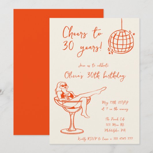 Retro Meisje in Marg Verjaardagsfeestuitnodiging Kaart (Voorkant / Achterkant)