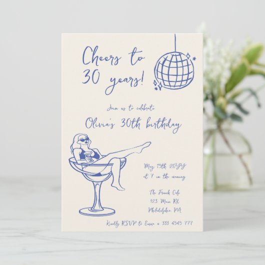 Retro Meisje in Marg Verjaardagsfeestuitnodiging Kaart (Staand voorkant)