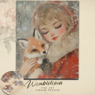 Retro  Meisje in Rood met Fox Christmas Legpuzzel