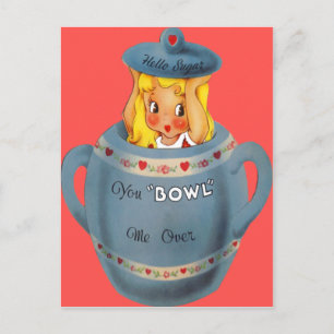  Retro Meisje in Sugar Bowl Valentijn Feestdagenkaart